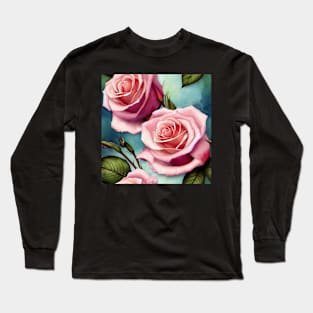 Watercolor rose pattern design Long Sleeve T-Shirt